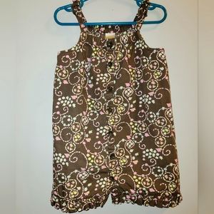 🌸 Vintage Gymboree Outlet Brown Floral Bow Strap Button Front Sundress 4T